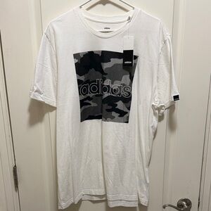 adidas White Short-Sleeve Tee with Black/Grey Camo Logo
